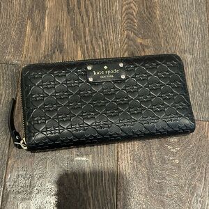 Kate Spade Black Embossed Zip Wallet- Lots of compartments